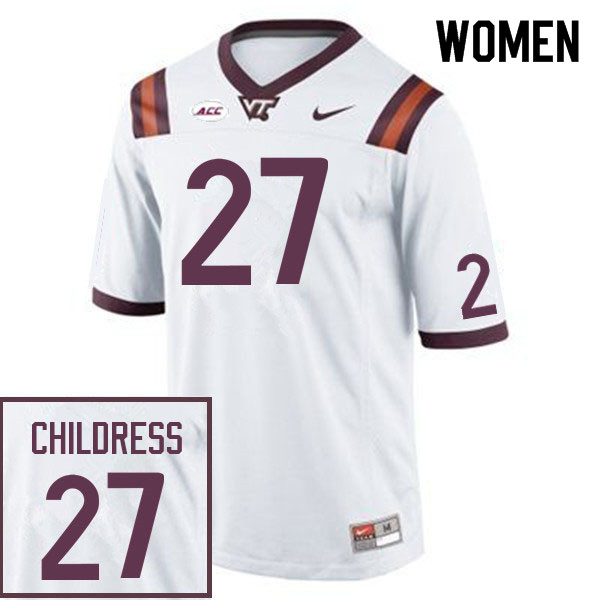 Women #27 Tyler Childress Virginia Tech Hokies College Football Jerseys Sale-White
